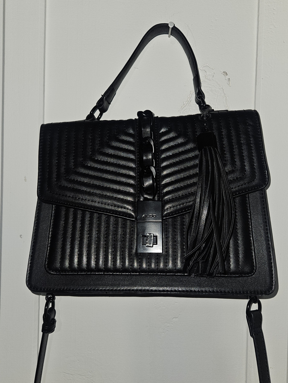ALDO Quilted Black Chain Top-Handle Shoulder Bag - Picture 3 of 8